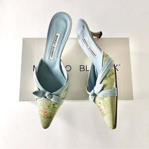 Manolo Blahnik Floral Blue Mules